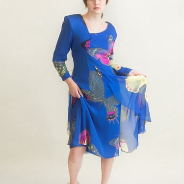 Hanae Mori Silk Butterfly Print Dress 