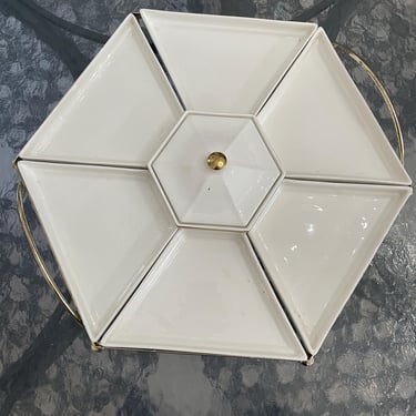Vintage Ceramic Hexagon Centerpiece with Removable Trays 