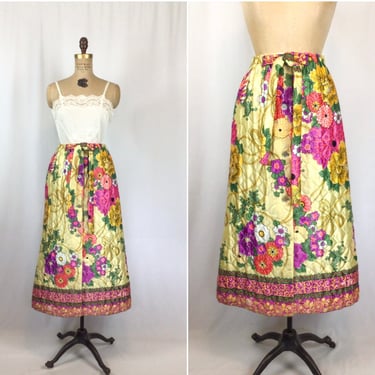 Vintage 60s skirt | Vintage floral quilted skirt | 1960s multi colored Aline skirt 