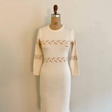 Courreges Paris vintage 80s/90s cream/tan sweater dress-size XS/S 