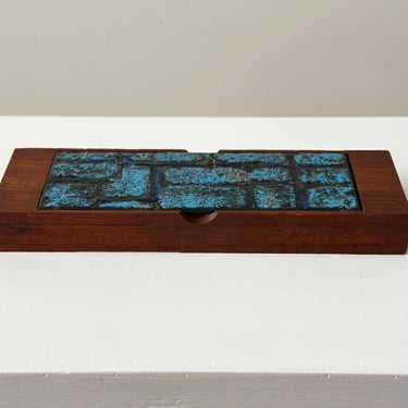 1960s – Mid-Century Danish teak and blue enamel box 