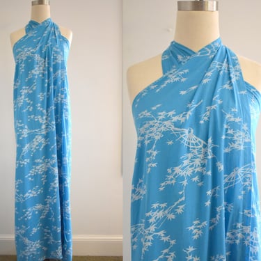 RESERVED 1960s/70s Turquoise Printed Sarong Wrap Dress 