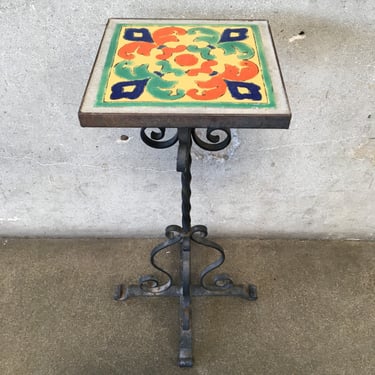 Single Tile Table Wrought Iron D&amp;M Tile 1930s - Fleur de Lis