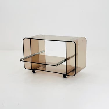 Space age Smoked Brown Plexiglass Trolley by Michel Dumas for Roche Bobois 1970s 