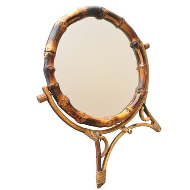 Aesthetic Movement English Round Tiger Bamboo Table Vanity Mirror 