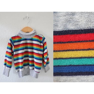 Vintage Rainbow Toddler Sweater - Soft Velour Pullover Top - Rainbow Striped 80s 1980s Sweatshirt - Size 24 Months 