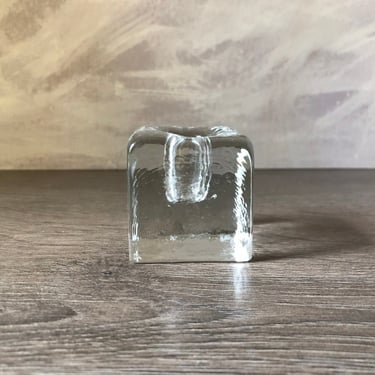 Vintage Blenko Glass Ice Block Candle Holder, Mid Century Modern Decor 