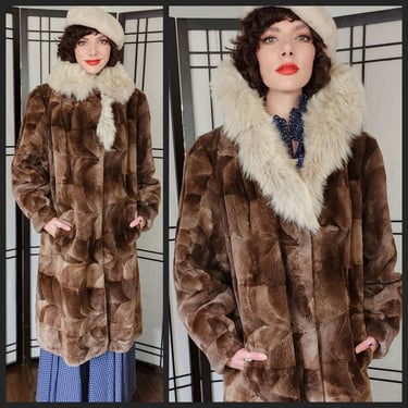 80s Fur Coat Sheared Beaver Blue Fox Fur Collar Lakritz & Picus 