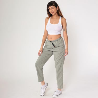 90s Gramicci Pants Stone Grey Designer Rock Climbing Pants Drawstring Adjustable Waist Buckle Relaxed Nylon Streetwear Vintage Women's Small 