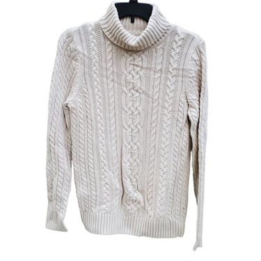 Croft and Barrow Ivory Turtleneck Cable Knit Sweater Extra Long Sleeves Medium M 