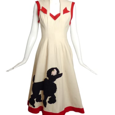 1950s AS IS Wool Felt Poodle Dress, Size-4