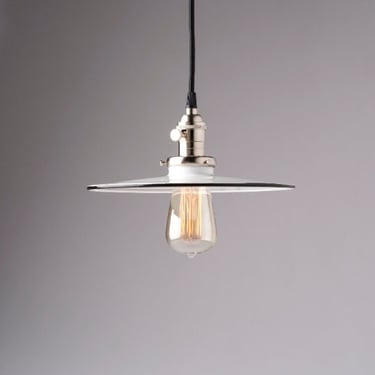 Clearance/ 2nds glass; 10" Industrial Pendant Light Fixture with White Flat Metal Shade 