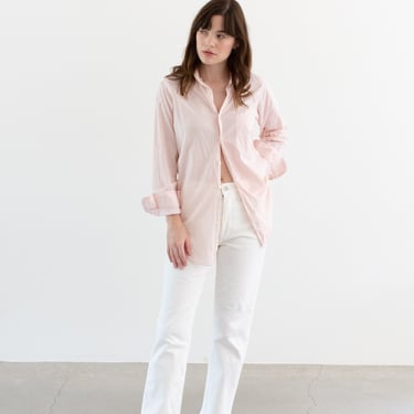 Vintage Light Pink Long Sleeve Arrow Shirt | 60s Simple Blouse | Cotton Plaid Work Shirt | S | 