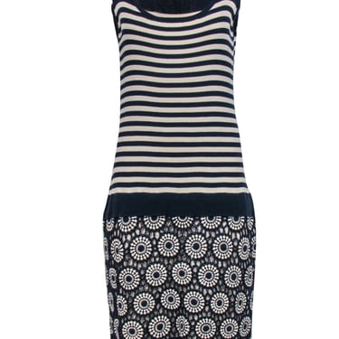 Tory Burch - Navy & Cream Knit Drop Waist Midi Dress Sz XL