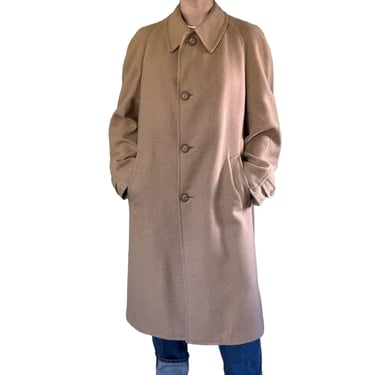 Vintage Unisex 100% Camel Hair Tan Brown Minimalist Unstructured Trench Coat 