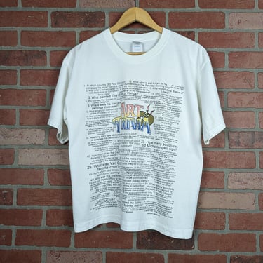 Vintage 00s Y2k Double Sided Art Trivia Questions and Answers ORIGINAL Artists Tee - Large (cropped) 