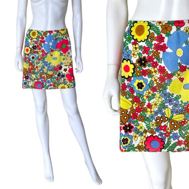 1960s Trippy Psychedelic Butterly Print Half Slip - 60s Psychedelic Skirt - Vintage Nylon Slip - Mod Skirt - Butterfly Skirt  | Size Medium 
