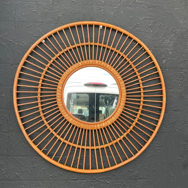 Round Rattan Wall Mirror