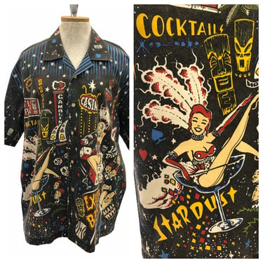 Vintage BC Ethic Las Vegas Exotica Bar Novelty Pattern RARE Button Up 