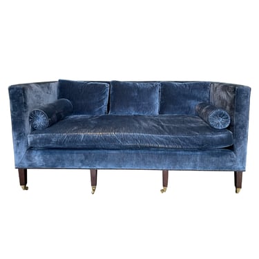 George III Style Mahogany and Blue Velvet Sofa