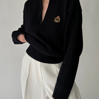 Vintage Ralph Lauren Black Crest Quarter Zip Sweater