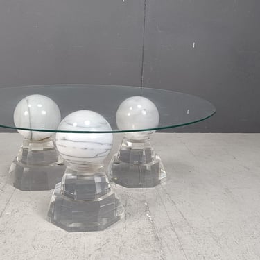 Marble sphere coffee table by Roche Bobois, 1980s - vintage marble coffee table - vintage plexiglass and marble coffee table 