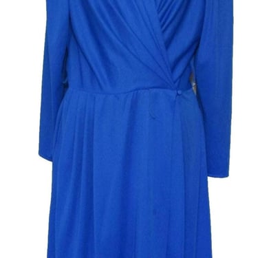 Vintage 1980s Diane Von Furstenberg Wrap Dress, Cobalt Blue, Long Sleeve, Size 18 Women 