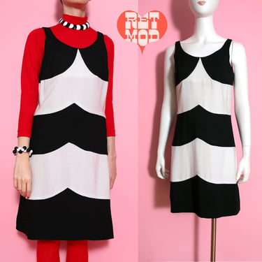 Amazing Mod Vintage 60s 70s Black White Stripe Linen Tank Dress 