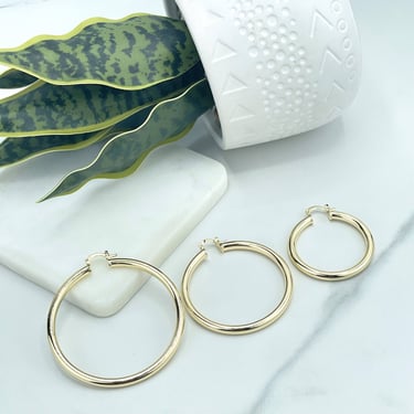 18k Gold Filled 40mm OR 50mm OR 60mm Light Tubular Hoops Earrings, 4mm Thickness, Classic Jewelry, Wholesale Jewelry Making Supplies
