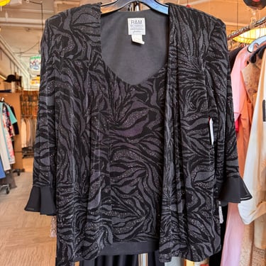1980s Black &amp; Silver Sparkly Blouse