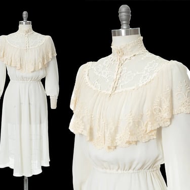 Vintage 1970s Dress | 70s does Victorian Lace High | Birthday Life Vintage  - San Francisco, CA | ATTIC