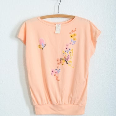 Vintage 80s deadstock salmon orange Butterfly T-shirt 