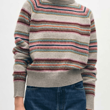 White + Warren | Cashmere Striped Multi Check Sweatshirt