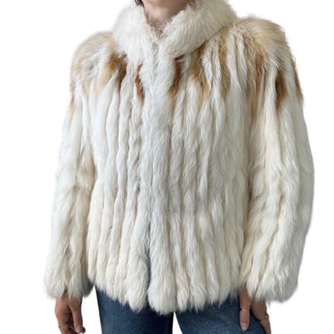 Vintage Saga Fox White 100% Fur Fluffy Hollywood Glam Coat Jacket Sz M 