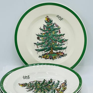 Vintage set of  4 Spode Christmas Tree Dinner Plates S3324 England 8"- Nice condition- Unused 