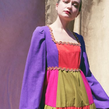 YOUNG EDWARIAN Vintage 70s Patchwork Cotton Maxi Dress SZ S to medium 