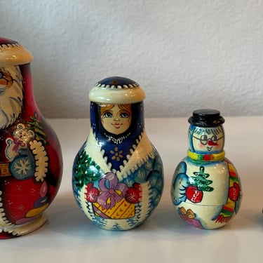 Vintage Russian Wooden Santa Nesting Doll 4 Pieces Seattle 2002 | Christmas Wooden Dolls | Handmade Collectible Dolls | Hand Painted  Doll 