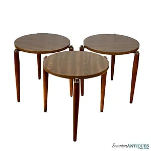 Mid-Century Atomic Walnut Stacking Round Side Tables - Set of 3