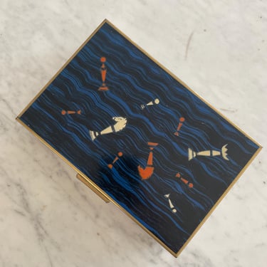 Vintage Chess Motif Stash Box – Metal Exterior, Wood Interior 