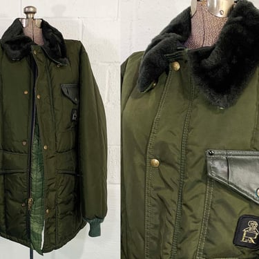 Vintage Refrigiwear Winter Coat Puffy Puffer Army Green Lined Duffle Jacket Hipster Cozy 1970s XXL XL Large 