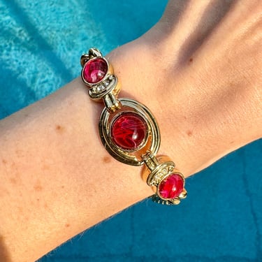 80s Marbled Red Glass Gold Chain Bracelet