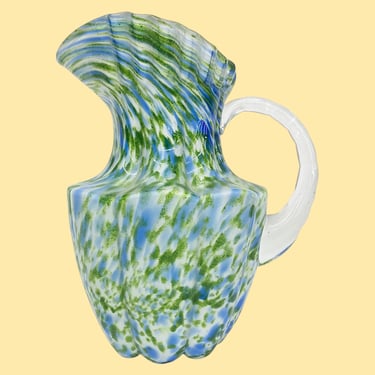 Vintage Fenton Pitcher Retro 1960s Mid Century Modern + Vasa Murrhina + Aventurine Green w/Blue + Spangle Glass + MCM Kitchen + Serve Drinks 