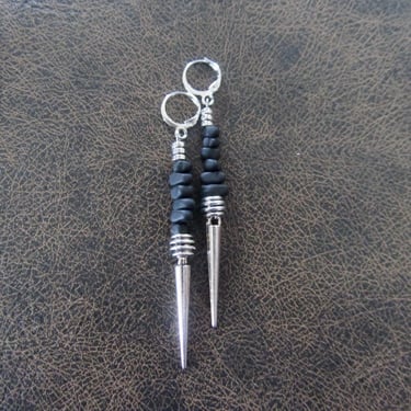 Abstract earrings, black nugget and silver 