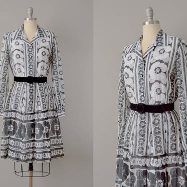 1960’s Anne Fogarty Black and White Cotton Voile Shirtwaist Dress // S-M 