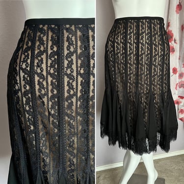 Black Lace Skirt, Sheer Illusion, Gothic Elegance, Vintage 90s 00s 