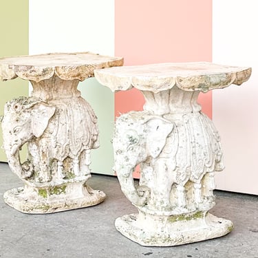 Pair of Palm Beach Plaster Elephant Garden Seats