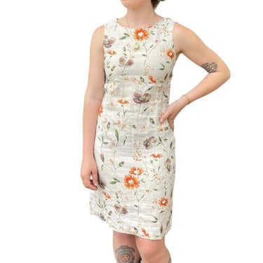 Vintage Womens 100% Linen Poppy Floral Mini Boho Folk Dress Cardigan Set Sz 36 