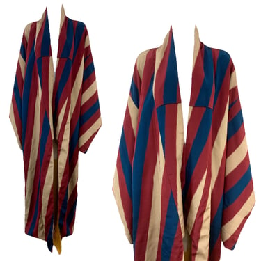 Vtg Vintage 1940s 40s 1950s 50s Silk Jewel Toned Striped Japanese Kimono Robe 