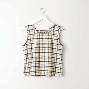 vintage plaid cotton tank top, 90s sleeveless shirt 