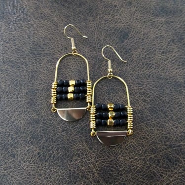 Black and gold ethnic statement earrings 